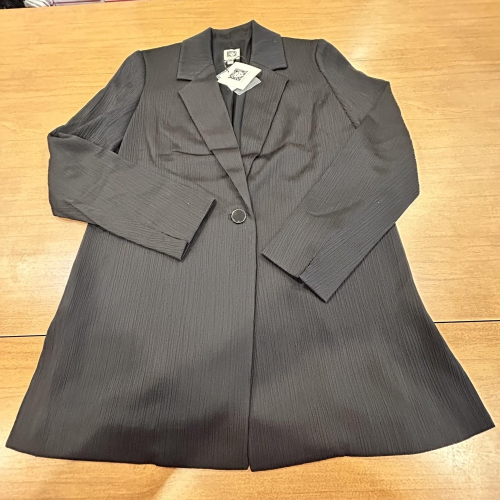 Anne Klein Blazer Womens XXS Black Textured Long One Button Lined Career Jacket